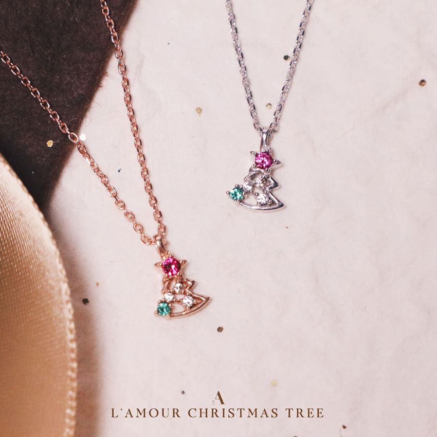 L'amour 聖誕樹頸鏈 (白金色)