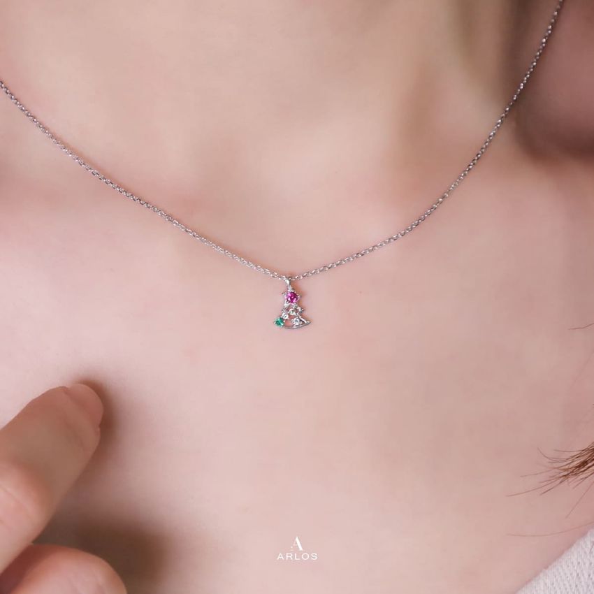 L'amour 聖誕樹頸鏈 (白金色)