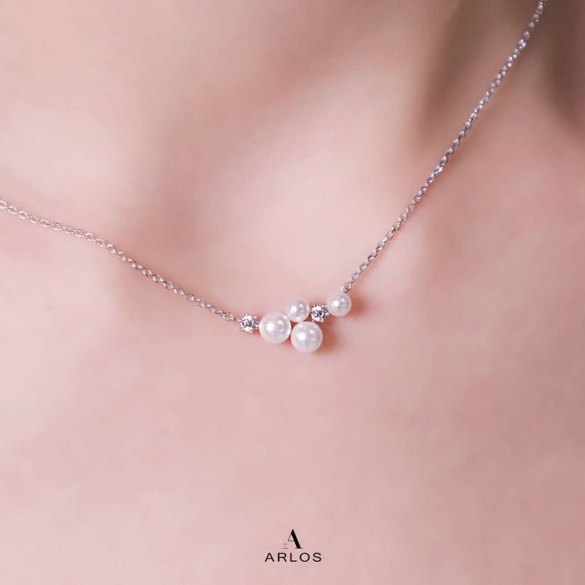 L'amour 繁星珍珠頸鏈 (白金色)