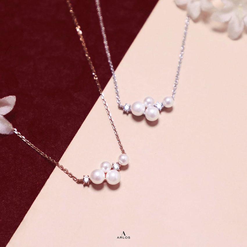 L'amour 繁星珍珠頸鏈 (白金色)