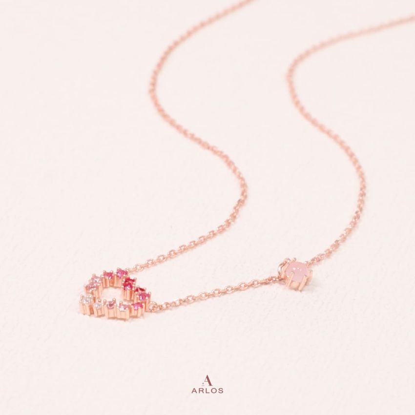 L'amour 粉紅漸變愛心頸鏈 (玫瑰金)
