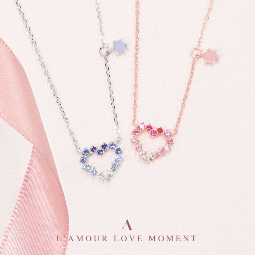 L'amour 粉藍漸變愛心頸鏈 (白金色)