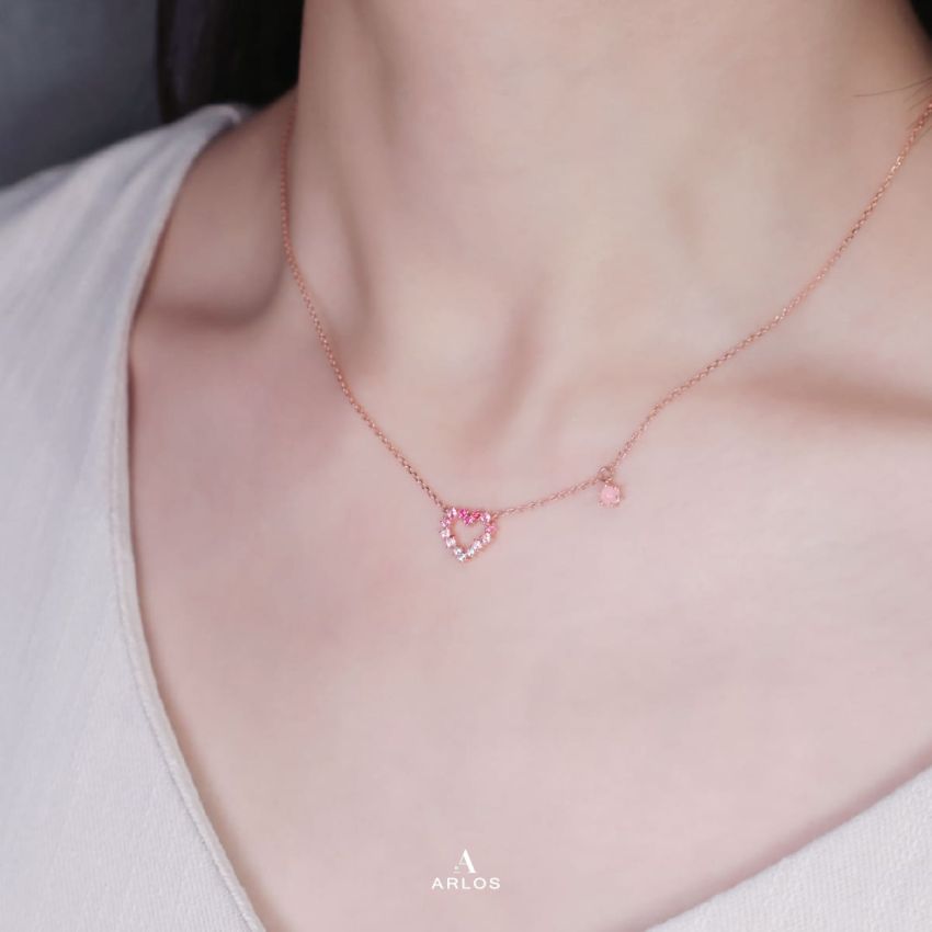 L'amour 粉紅漸變愛心頸鏈 (玫瑰金)