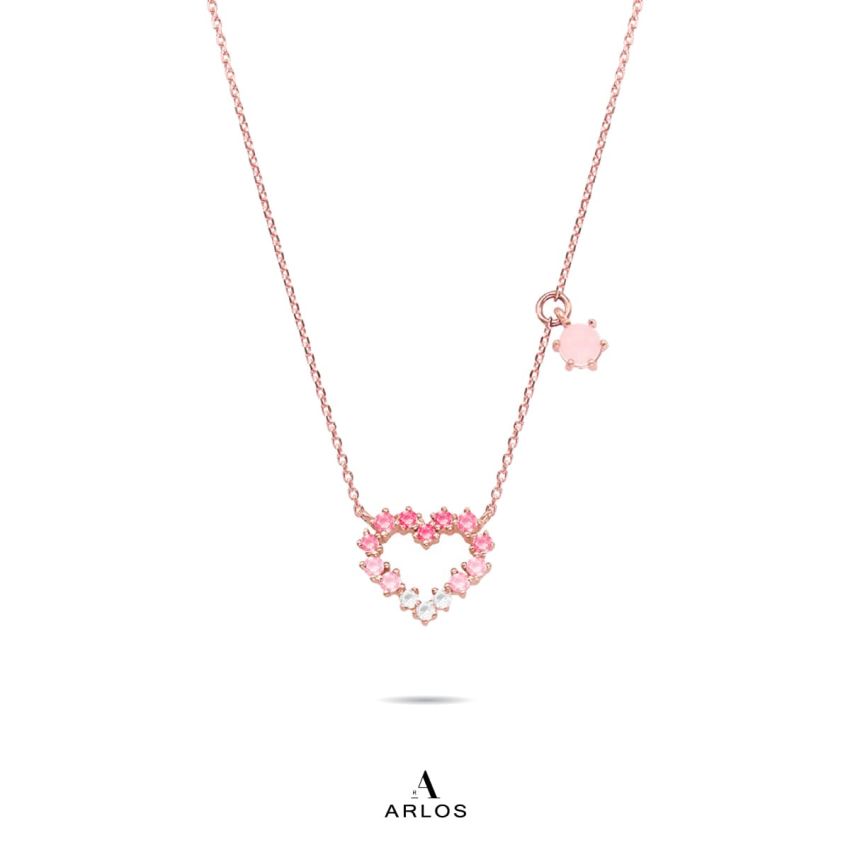 L'amour 粉紅漸變愛心頸鏈 (玫瑰金)