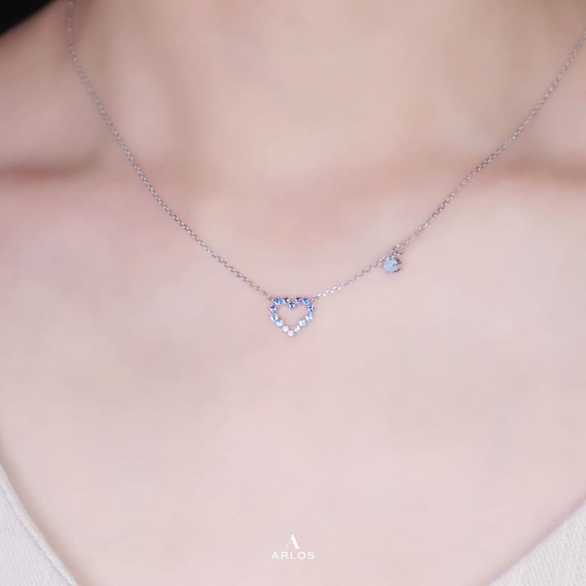L'amour 粉藍漸變愛心頸鏈 (白金色)