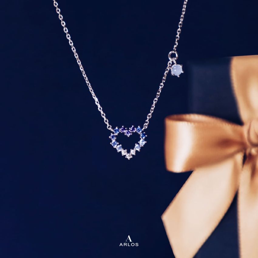 L'amour 粉藍漸變愛心頸鏈 (白金色)