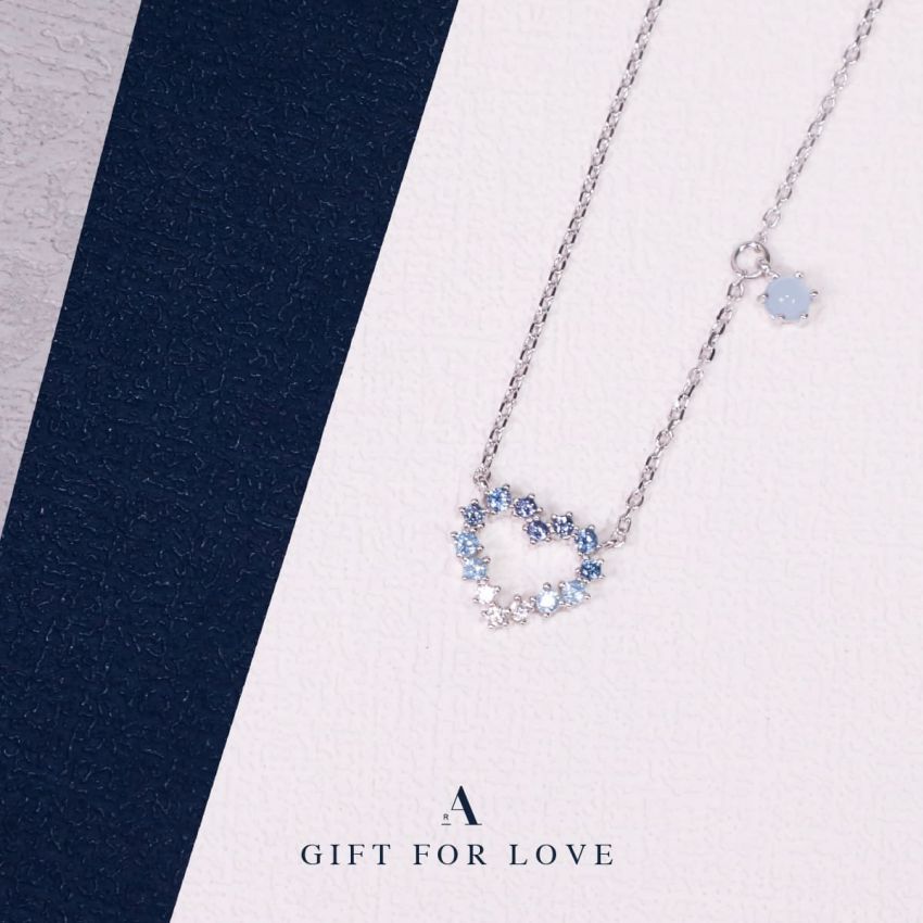 L'amour 粉藍漸變愛心頸鏈 (白金色)