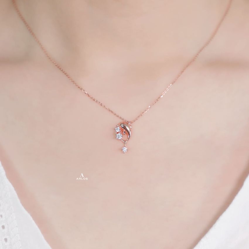 L'amour 閃爍海豚頸鏈 (玫瑰金)