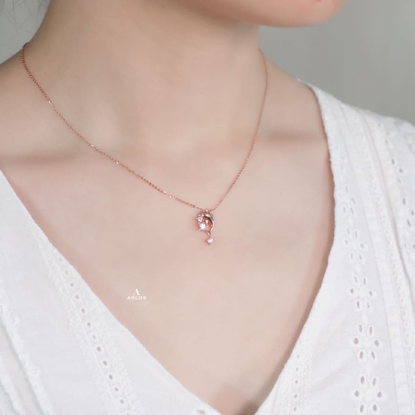 L'amour 閃爍海豚頸鏈 (玫瑰金)