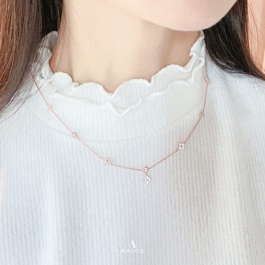 L'amour 閃爍四葉草頸鏈 (玫瑰金)