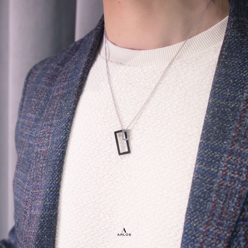 Noe 雙層幾何長方頸鏈 (鋼琴黑)