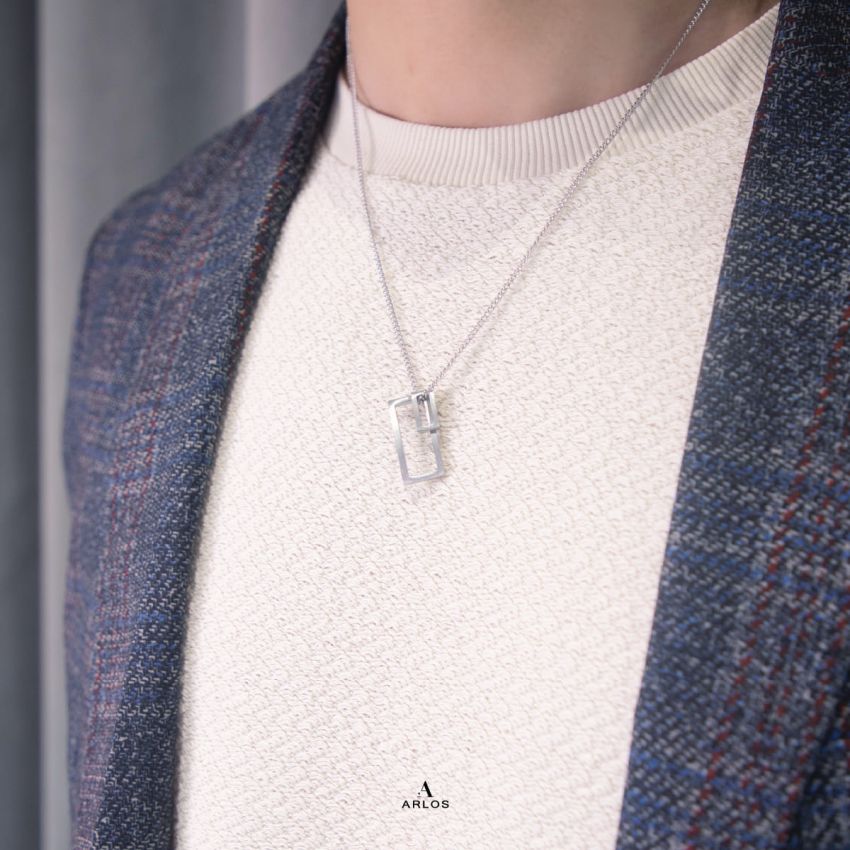 Noe 雙層幾何長方頸鏈 (白金色)