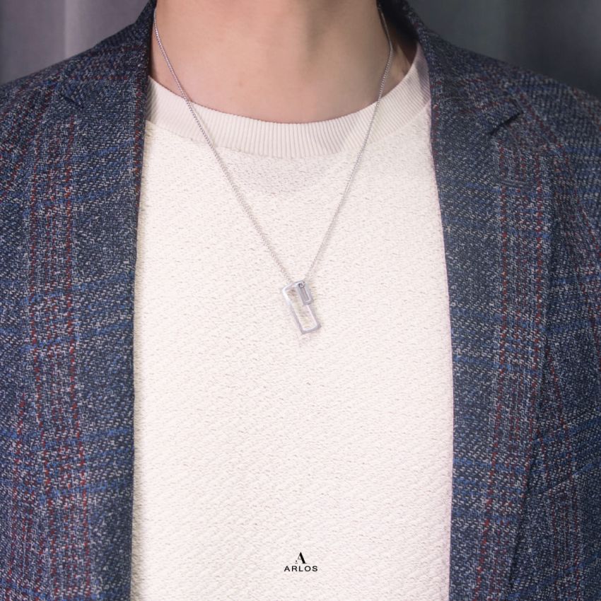 Noe 雙層幾何長方頸鏈 (白金色)