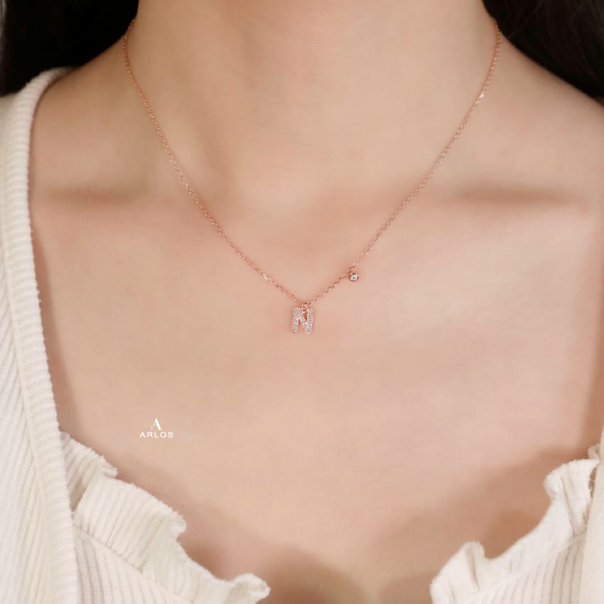 Trésor 字母 [ N ] 頸鏈 (玫瑰金)