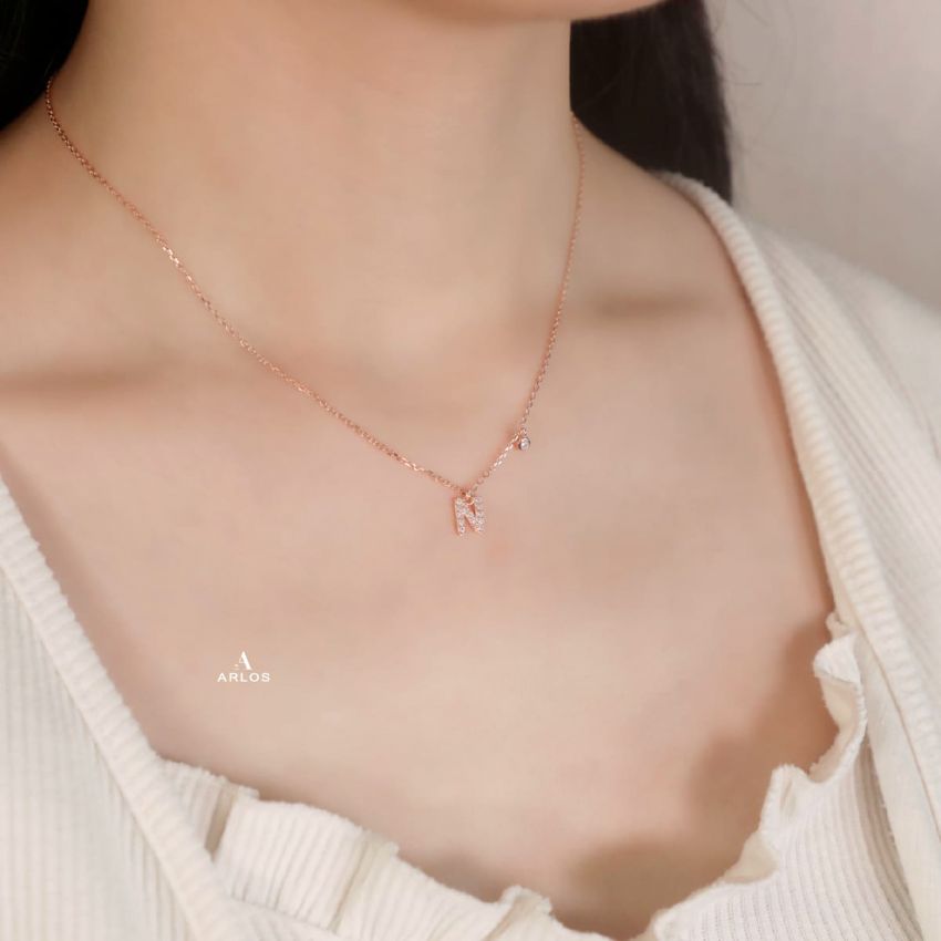 Trésor 字母 [ N ] 頸鏈 (玫瑰金)