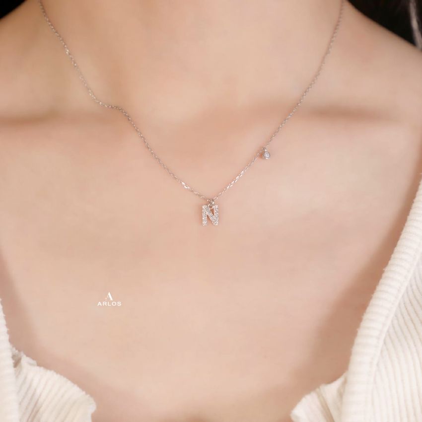 Trésor 字母 [ N ] 頸鏈 (白金色)
