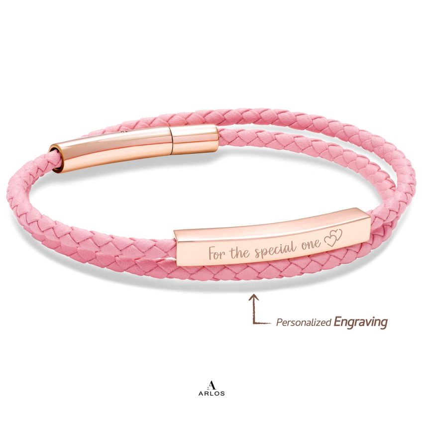 Le Tien 雙層皮革手環 (櫻花粉)