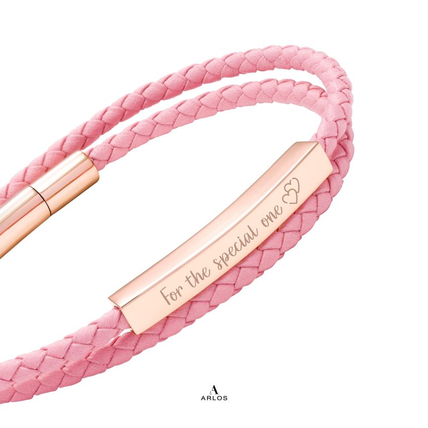 Le Tien 雙層皮革手環 (櫻花粉)