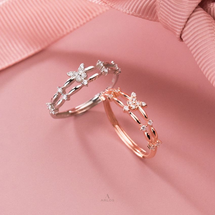 優雅蝴蝶雙層開口戒指 (白金色)