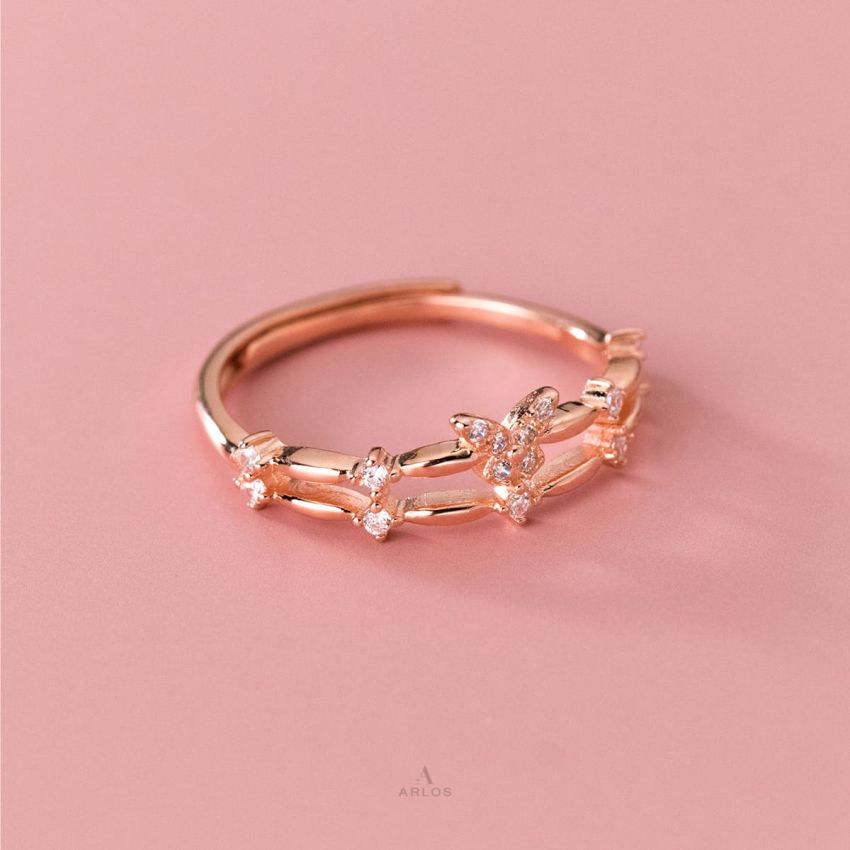 優雅蝴蝶雙層開口戒指 (玫瑰金)