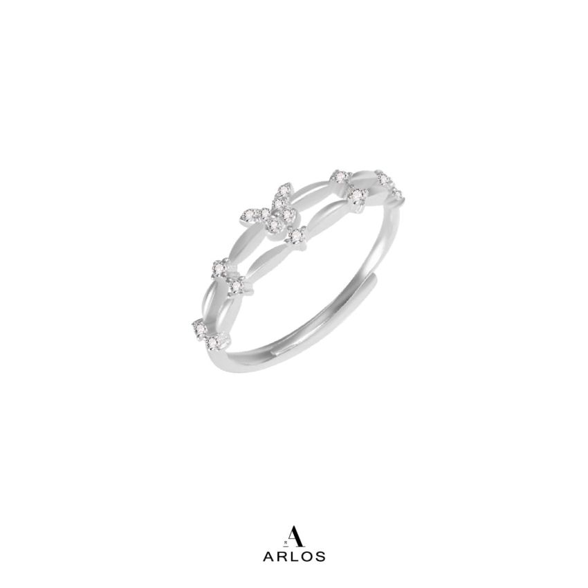 優雅蝴蝶雙層開口戒指 (白金色)