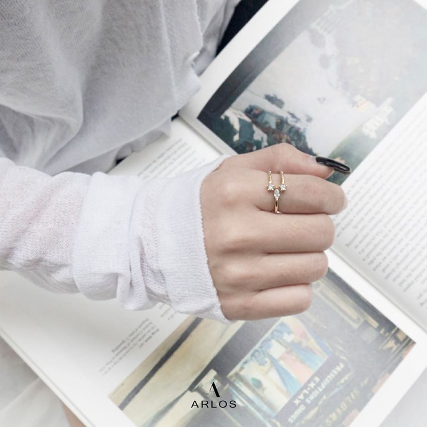 個性閃爍開口戒指 (白金色)