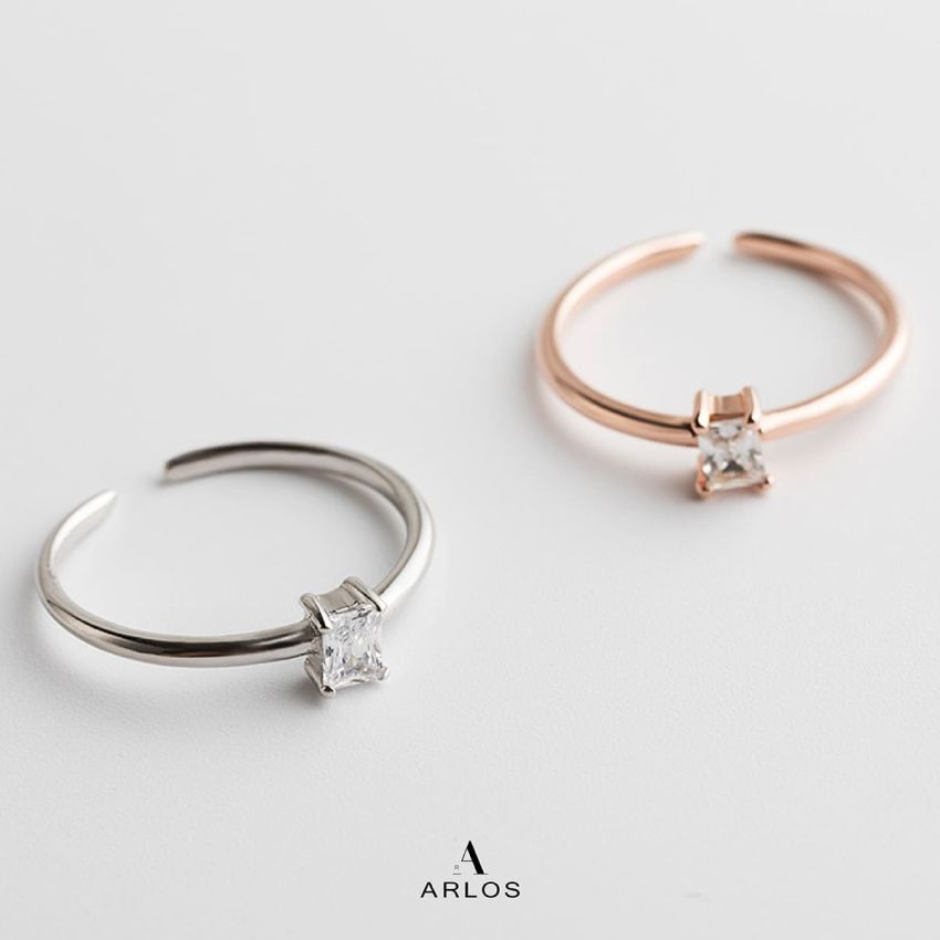 長方水晶開口戒指 (玫瑰金)