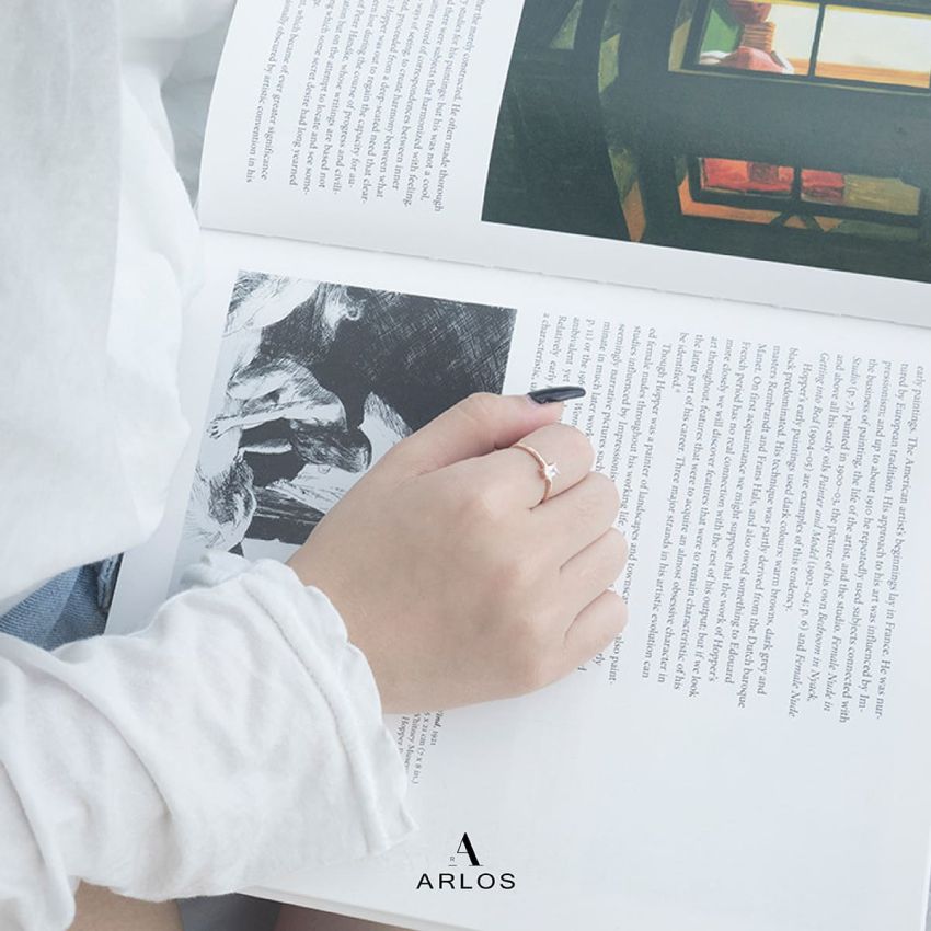 長方水晶開口戒指 (玫瑰金)