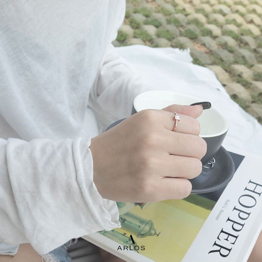 長方水晶開口戒指 (白金色)