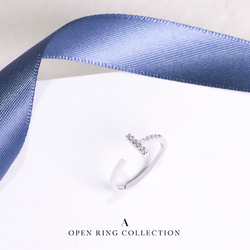 T 字閃爍開口戒指 (白金色)