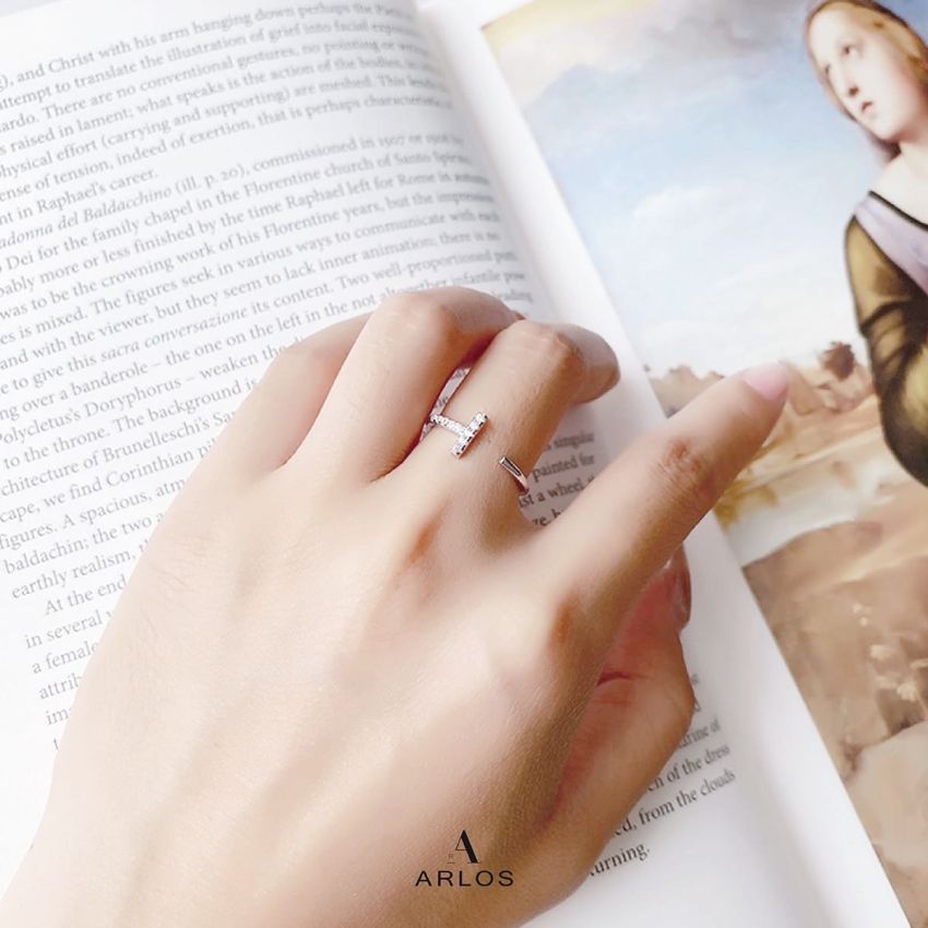 T 字閃爍開口戒指 (白金色)