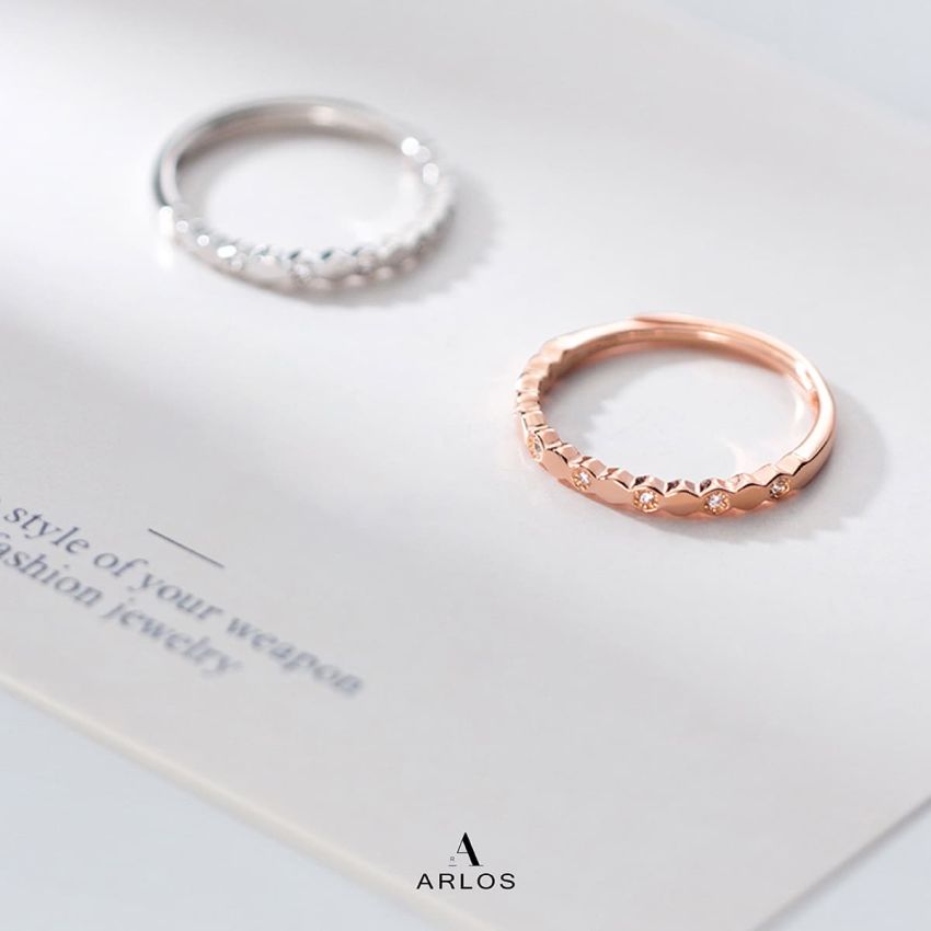 六邊形閃爍開口戒指 (白金色)