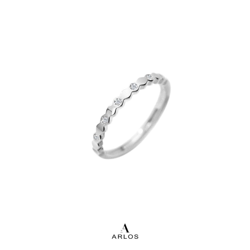 六邊形閃爍開口戒指 (白金色)