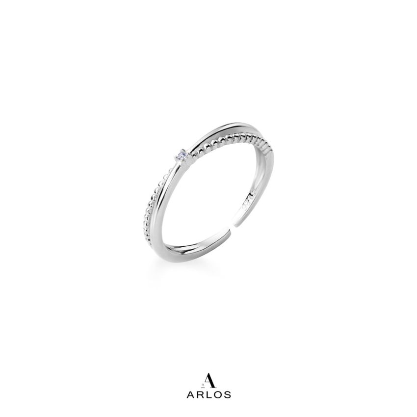 閃爍交疊開口戒指 (白金色)