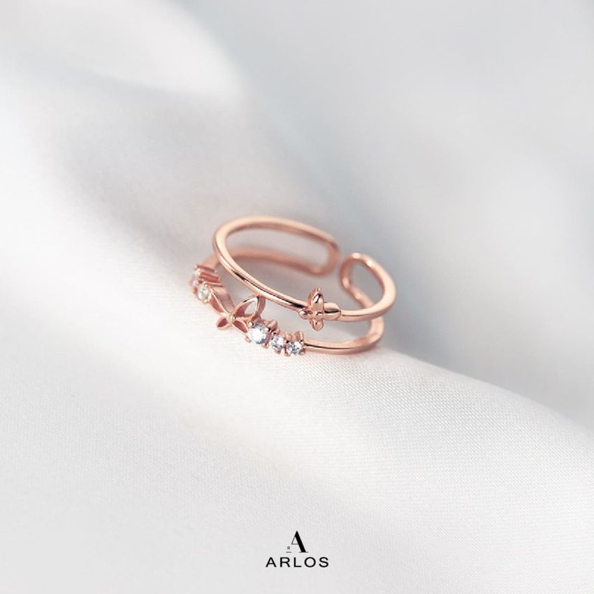 閃爍蝴蝶雙層開口戒指 (玫瑰金)