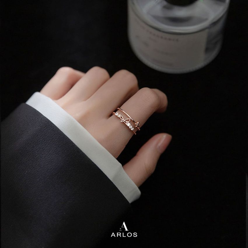 閃爍蝴蝶雙層開口戒指 (玫瑰金)