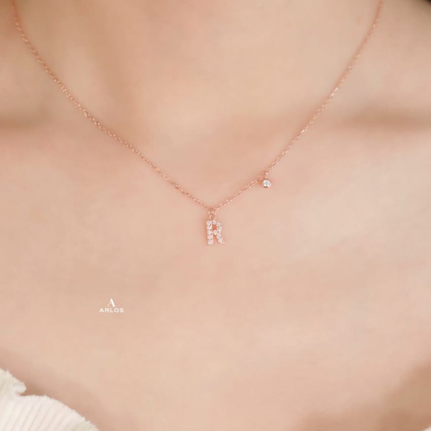 Trésor 字母 [ R ] 頸鏈 (玫瑰金)