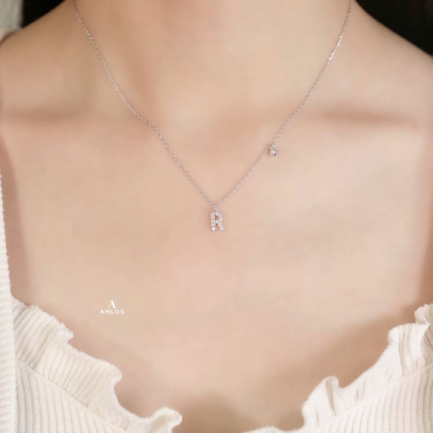 Trésor 字母 [ R ] 頸鏈 (白金色)