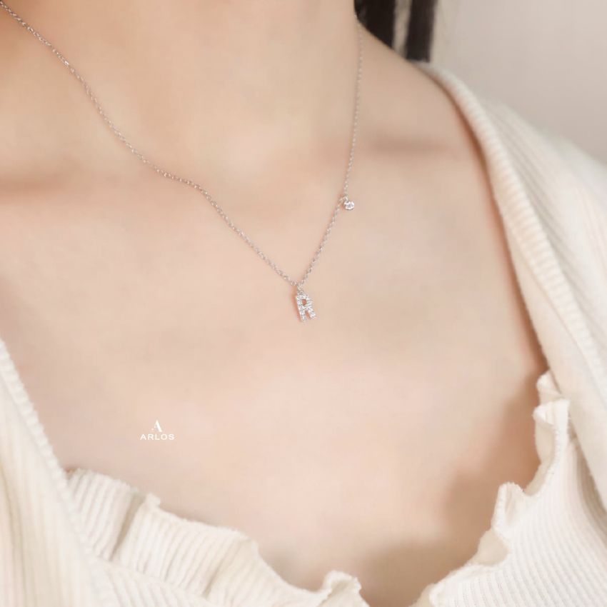 Trésor 字母 [ R ] 頸鏈 (白金色)