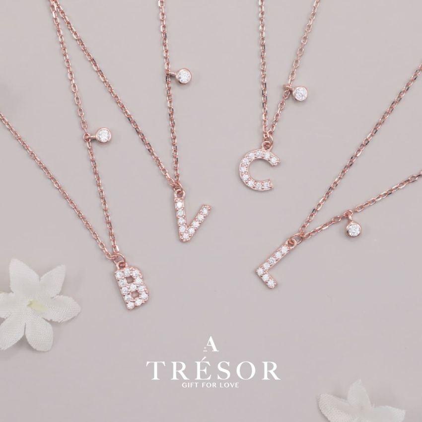 Trésor 字母 [ B ] 頸鏈 (玫瑰金)