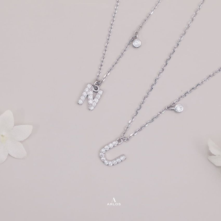 Trésor 字母 [ N ] 頸鏈 (白金色)