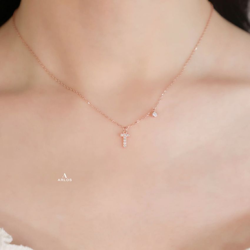 Trésor 字母 [ T ] 頸鏈 (玫瑰金)