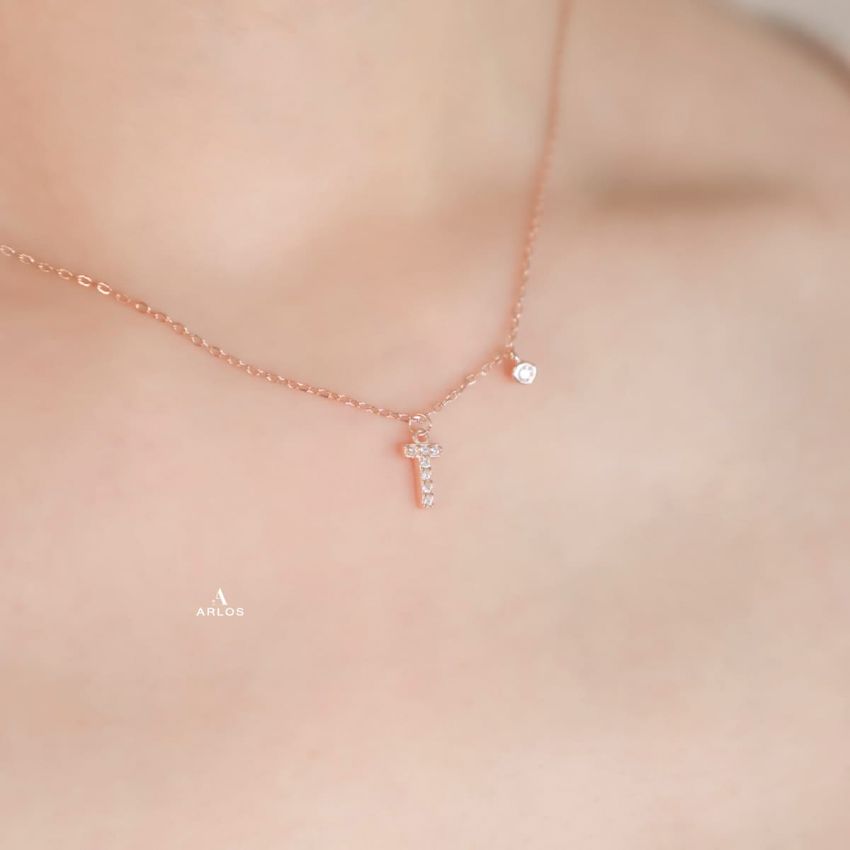 Trésor 字母 [ T ] 頸鏈 (玫瑰金)