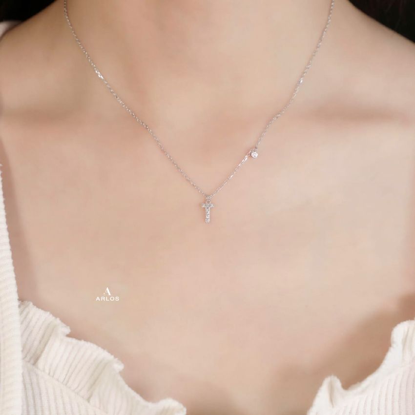 Trésor 字母 [ T ] 頸鏈 (白金色)