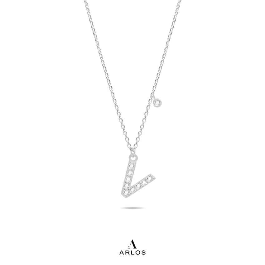 Trésor 字母 [ V ] 頸鏈 (白金色)