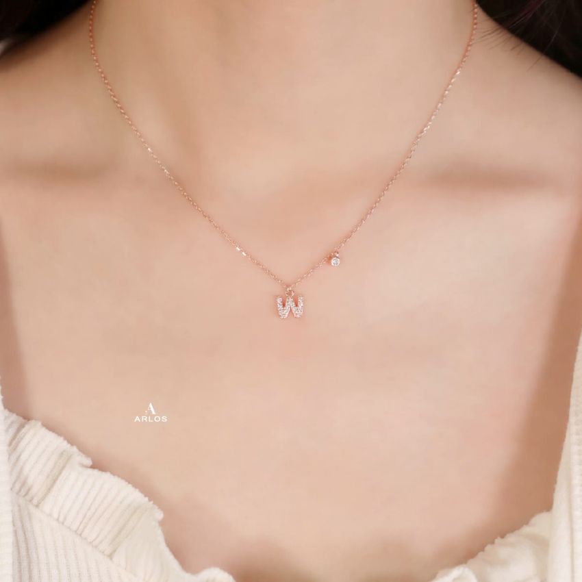 Trésor 字母 [ W ] 頸鏈 (玫瑰金)