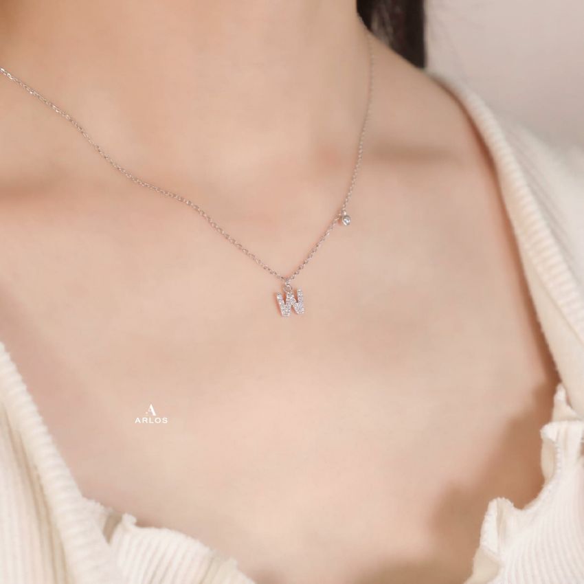 Trésor 字母 [ W ] 頸鏈 (白金色)