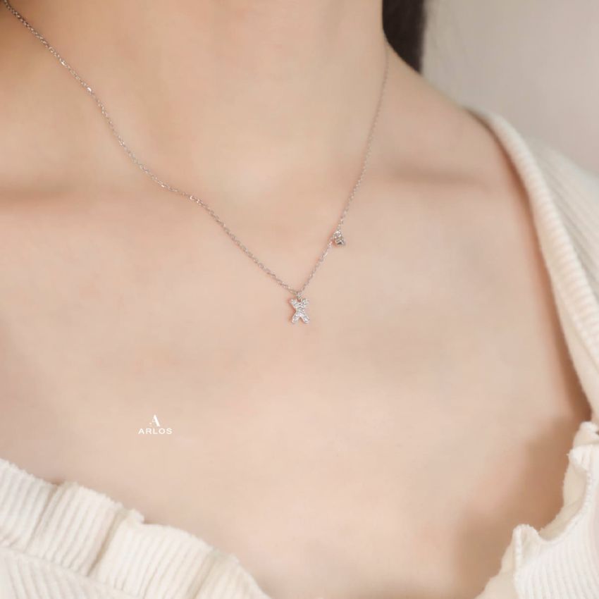 Trésor 字母 [ X ] 頸鏈 (白金色)