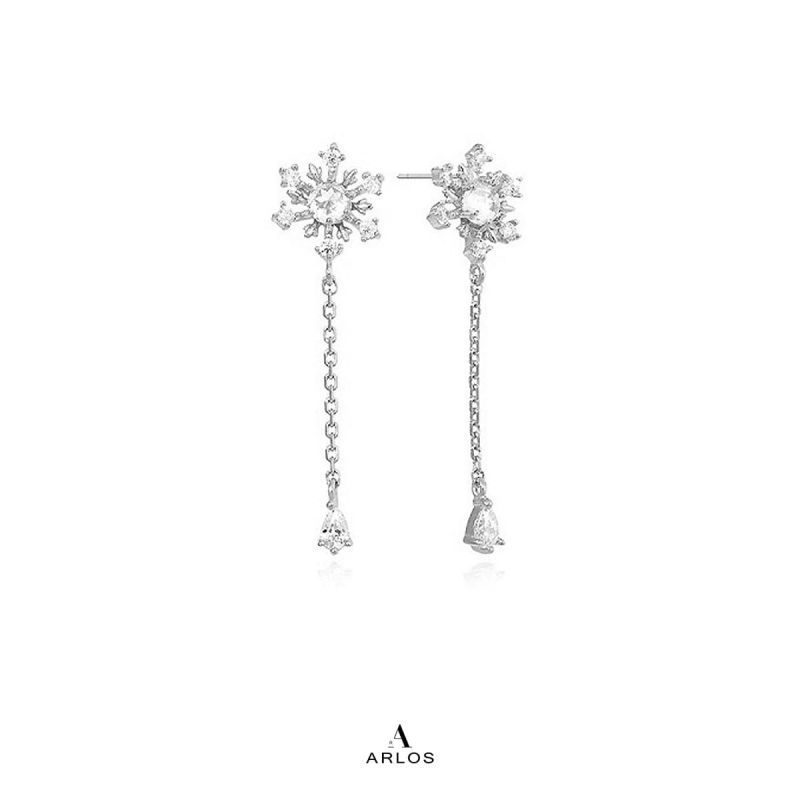 Aloha 雪花水滴耳環 (白金色)