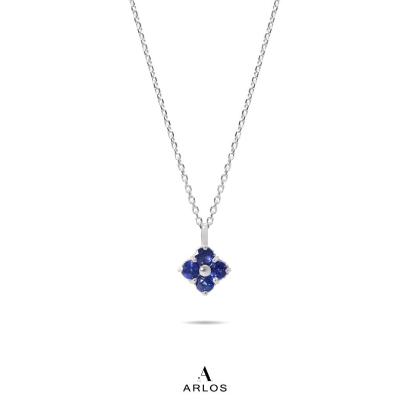 La Joie 藍寶石四葉草頸鏈 (白金色)